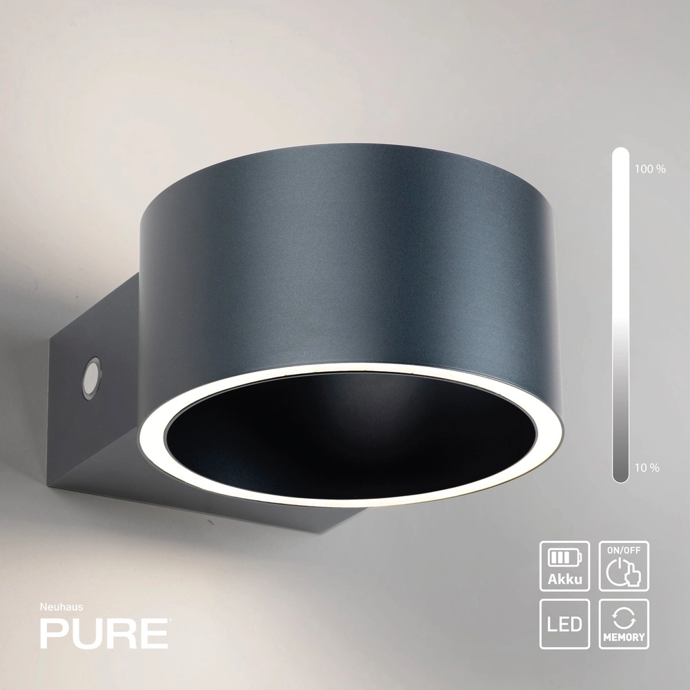 Lampe murale rechargeable Pure Akku Clipse Gris mystique Paul Neuhaus 4012248391754