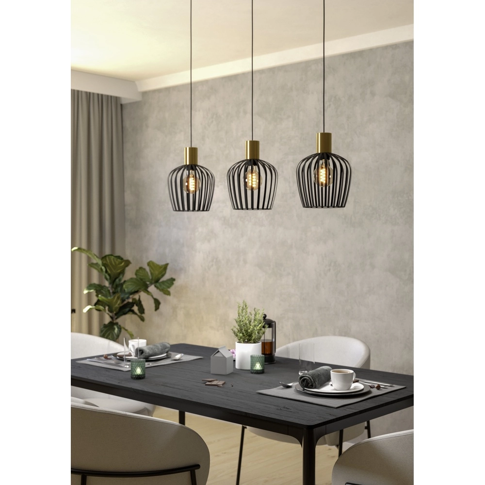 Lampe pendante à 3 lampes Empoli noir avec or - Ø 20cm Eglo 9008606299898
