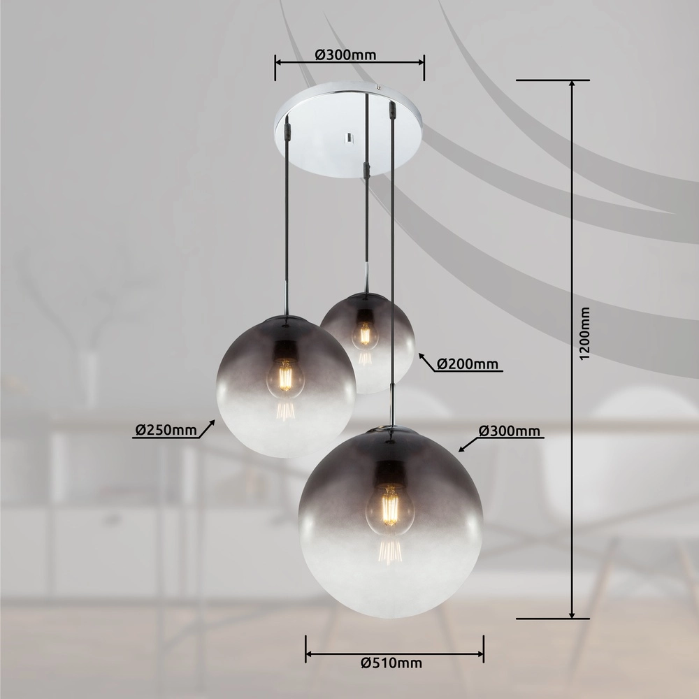 Lampe pendante à 3 lampes Varus Chrome Globo 9007371377473