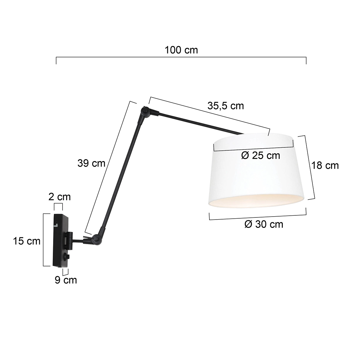 Lampe de table murale orientable Prestige Chic 50cm lin blanc avec noir Steinhauer 8712746146578
