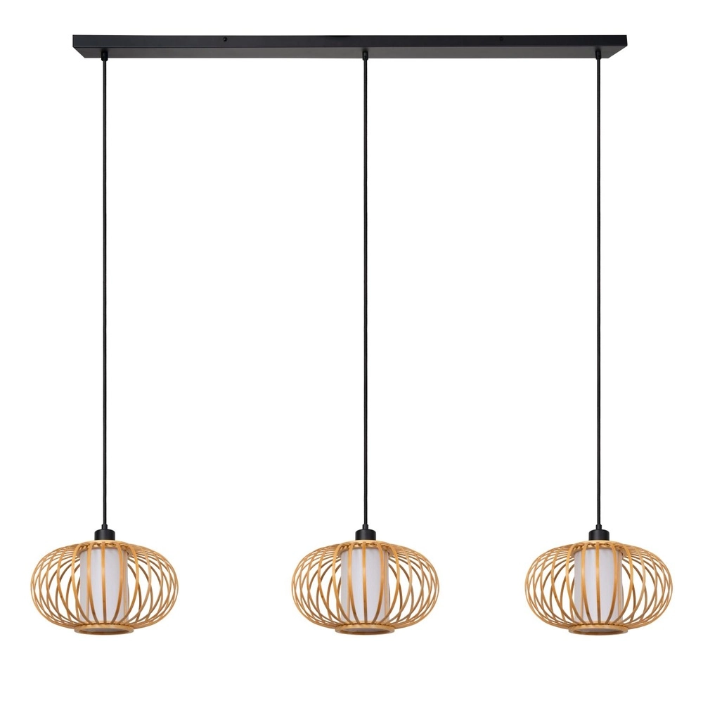 Lampe suspendue Thuline Look bois à 3 clairs