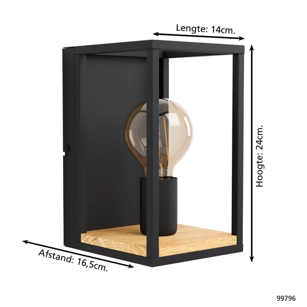 Applique Libertad noir avec du bois Eglo 9002759997960