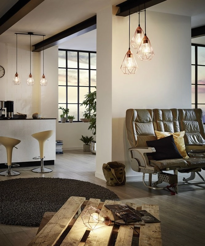 Lampe à suspension Tarbes Cuivre à 3 lumières avec noir Eglo 9002759941963