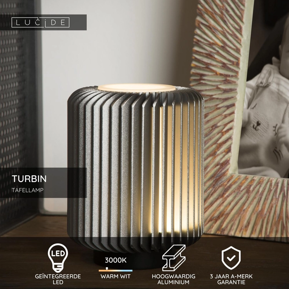 Lampe de table Turbin gris Lucide 5411212262660