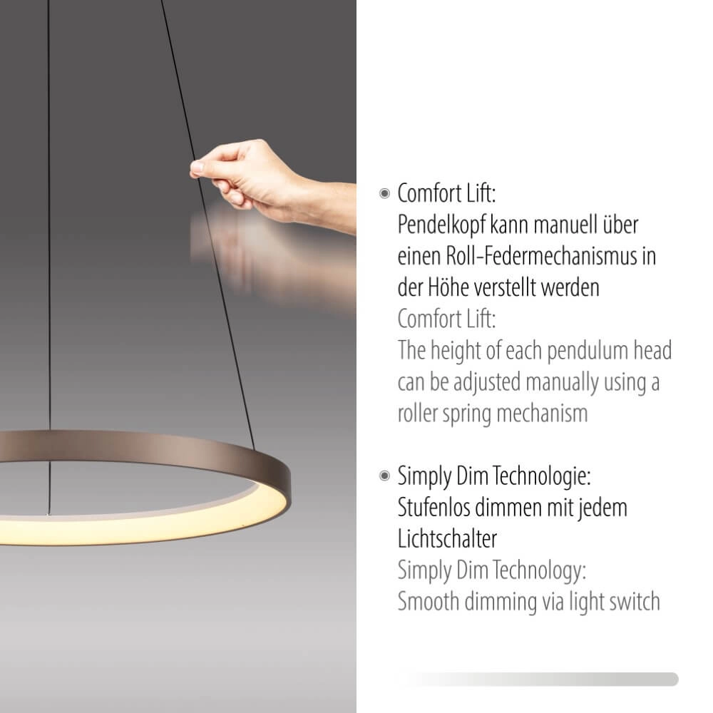 Lampe suspendue ronde Hoop brun Paul Neuhaus 4012248384701