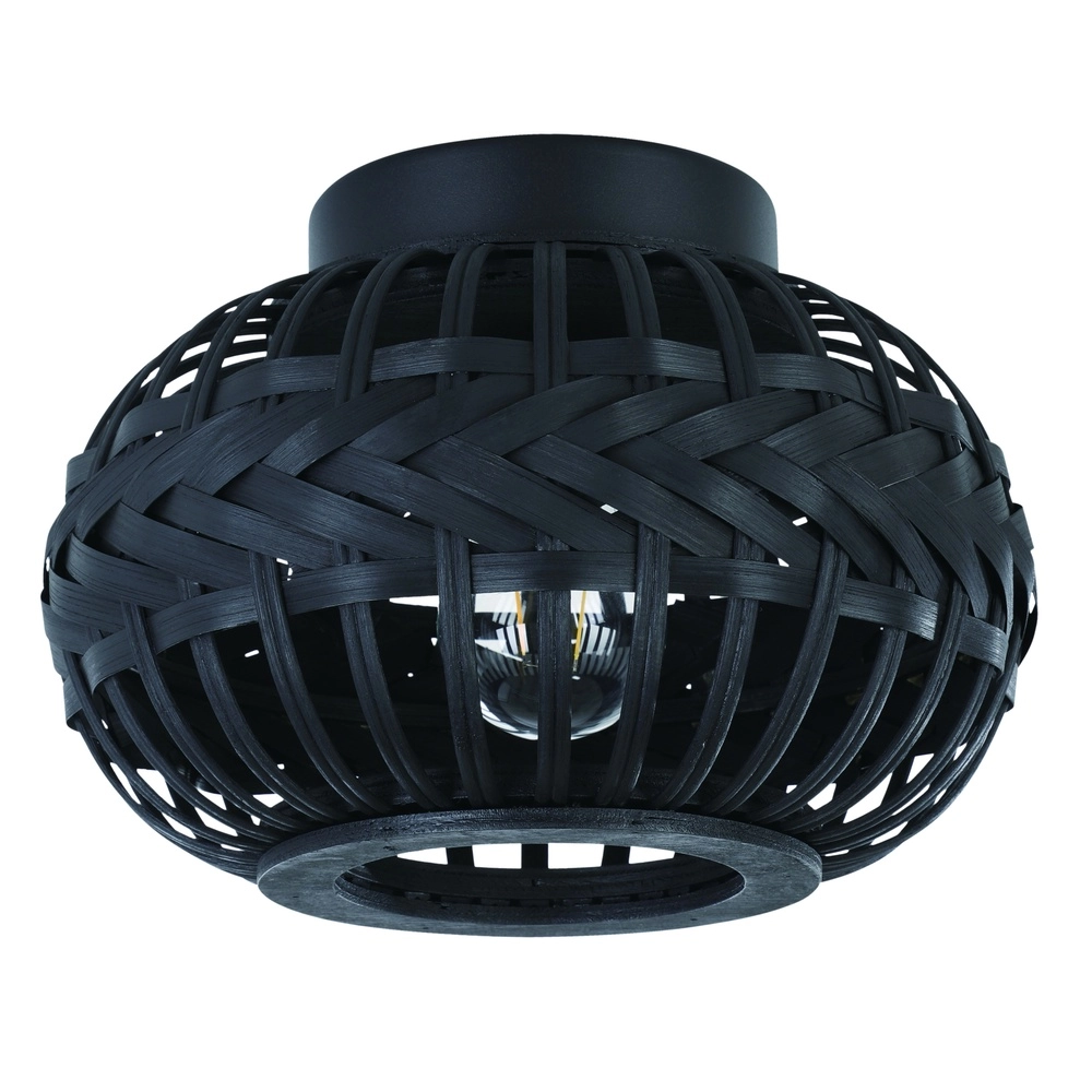 Lampe de plafond noire Towcester Ø 26cm - bois
