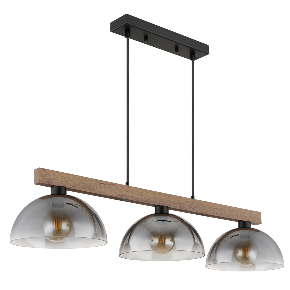 Lampe pendante de campagne Romy 3-noir clair avec bois Globo 9007371586356