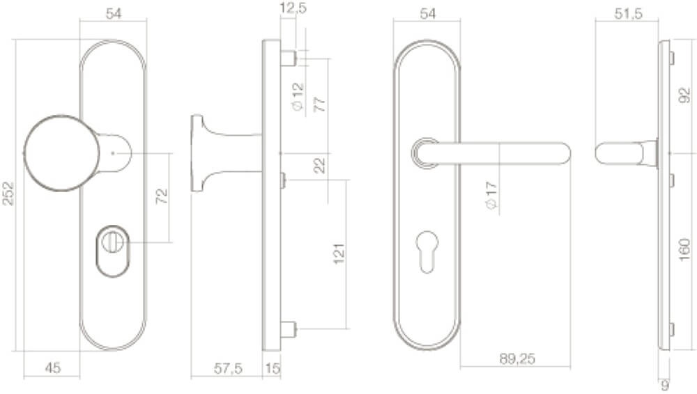 Ferrures de porte d’entrée Vurano PC72mm protection anti-traction en laiton non laqué Intersteel 8714186069127