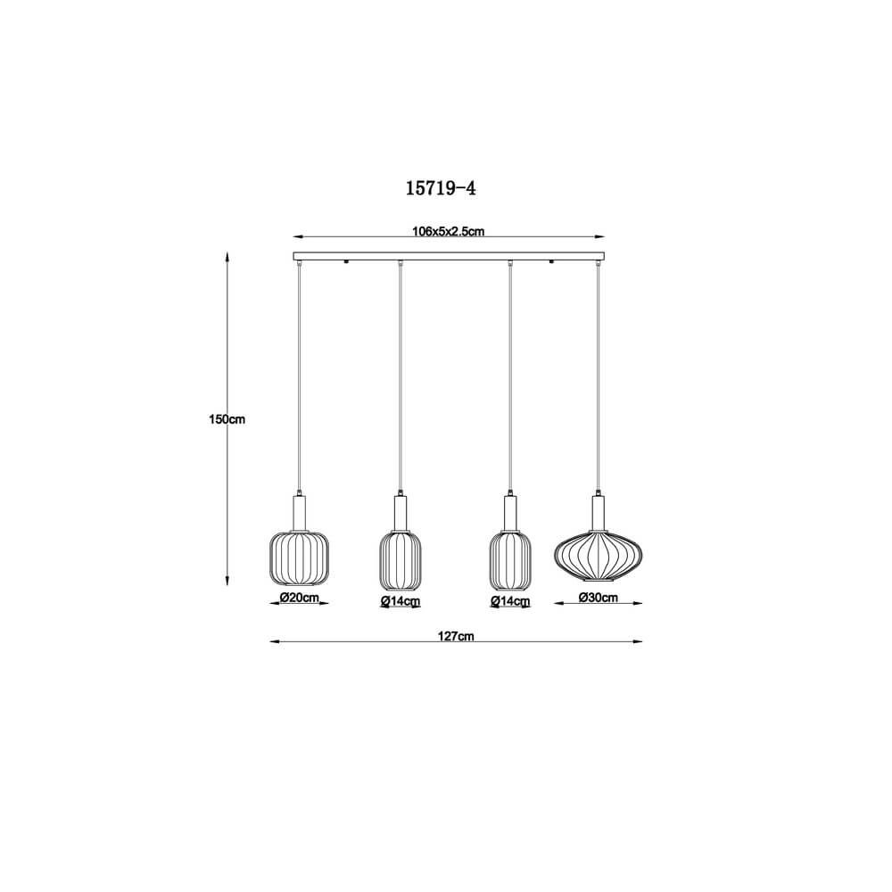 Suspension Valletta avec verre coloré 4 lumières Globo 9007371452866