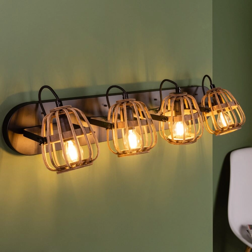 Plafonnier en rotin Nikka 4 lumières noir Brilliant 4004353402227