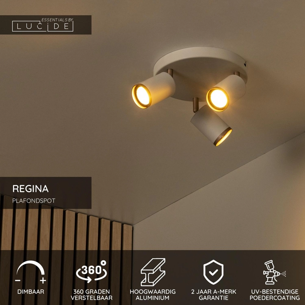 Projecteur de plafond Regina Taupe rond à trois tons clairs avec brun café Lucide 5411212531230