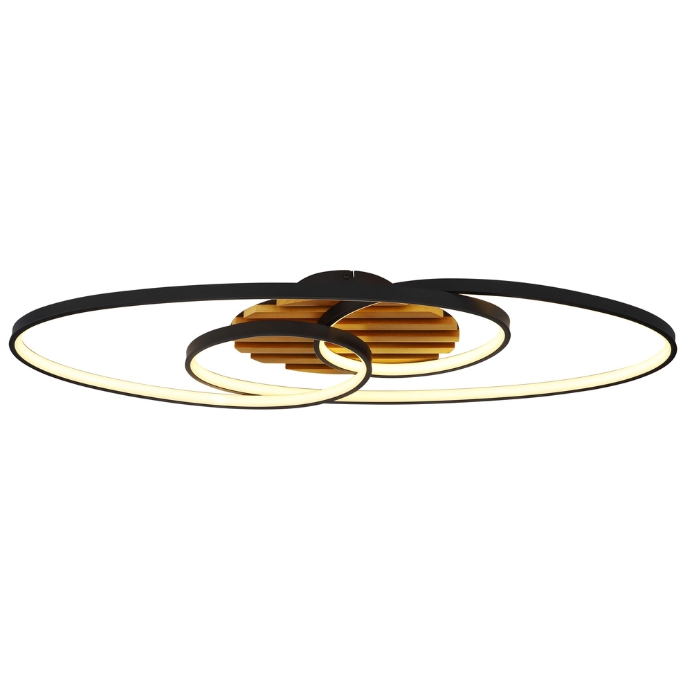Lampe ovale de plafond Tisha I noir avec bois Globo 9007371572281