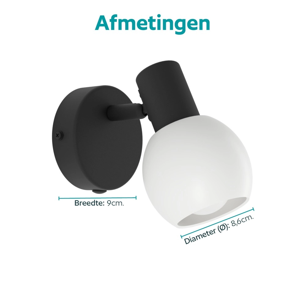 Lampe murale Castellazo noir avec verre blanc Eglo 9008606392124