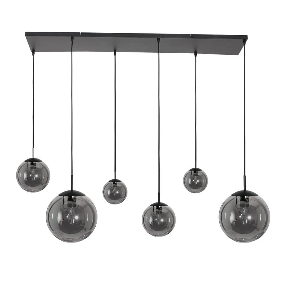 Lampe suspendue en verre à 6 lumières Bolique noir avec verre fumé Steinhauer 8712746166422