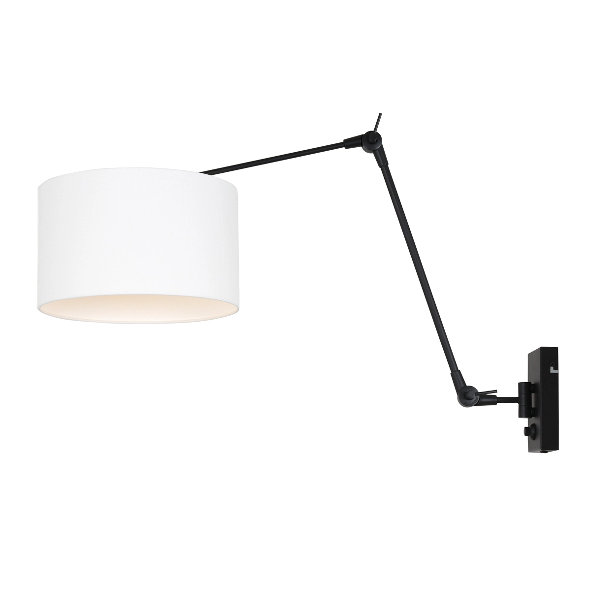 Lampe de lecture murale Prestige Chic noir avec abat-jour en lin blanc de 30 cm