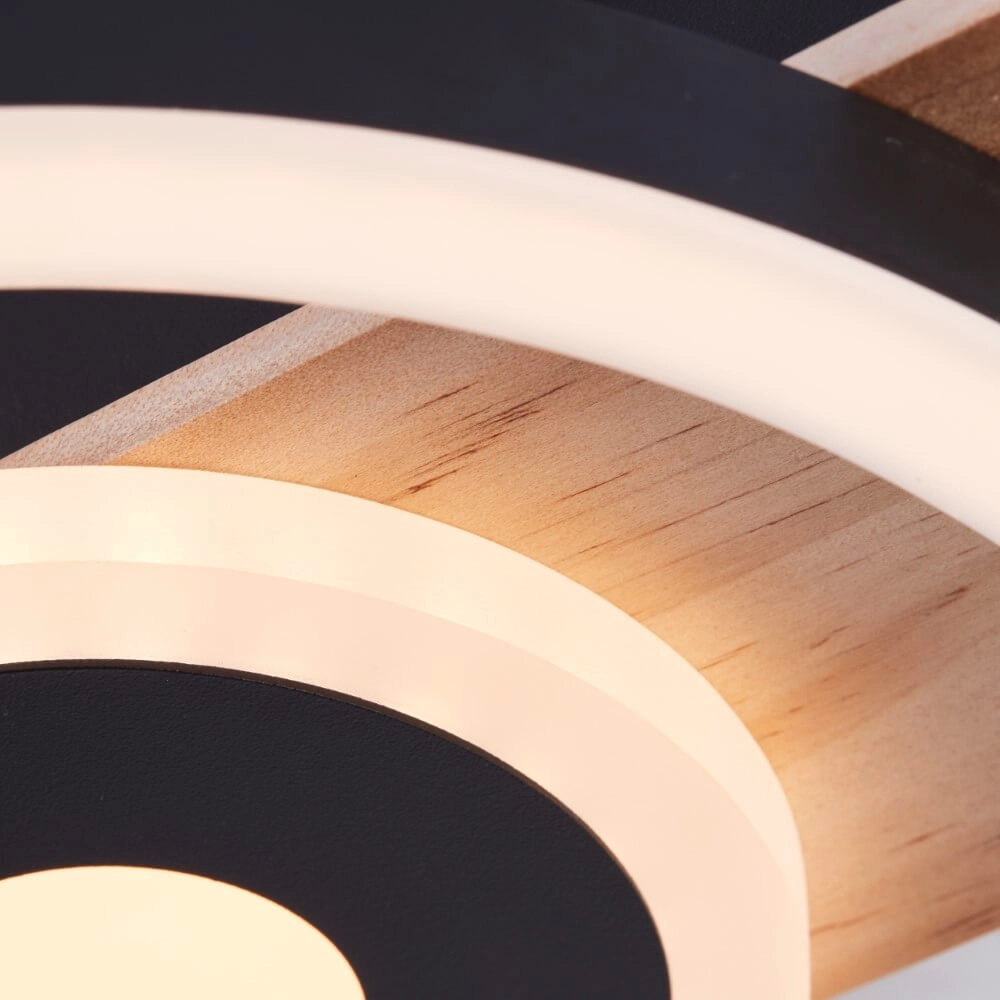 Plafonnier Maureen Ø 20cm noir avec bois Brilliant 4004353420054