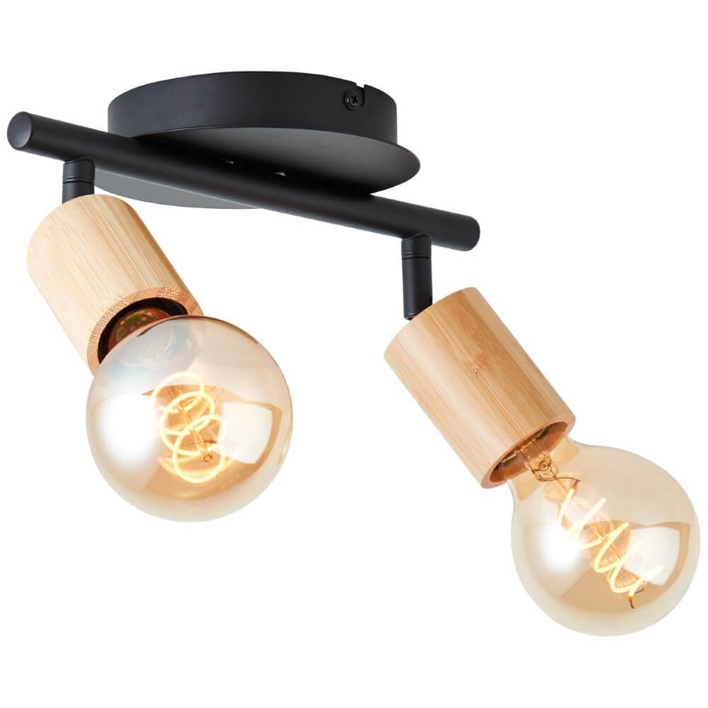 Plafonnier 2 lumières Tiffany noir avec du bois Brilliant 4004353406447