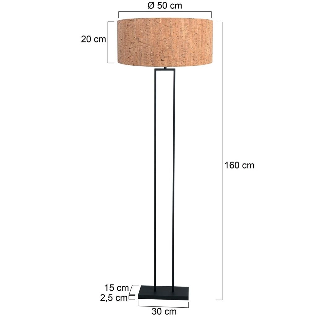 Lampe sur pied noire Stang avec un chapeau en liège de 50 cm Ø Steinhauer 8712746180411