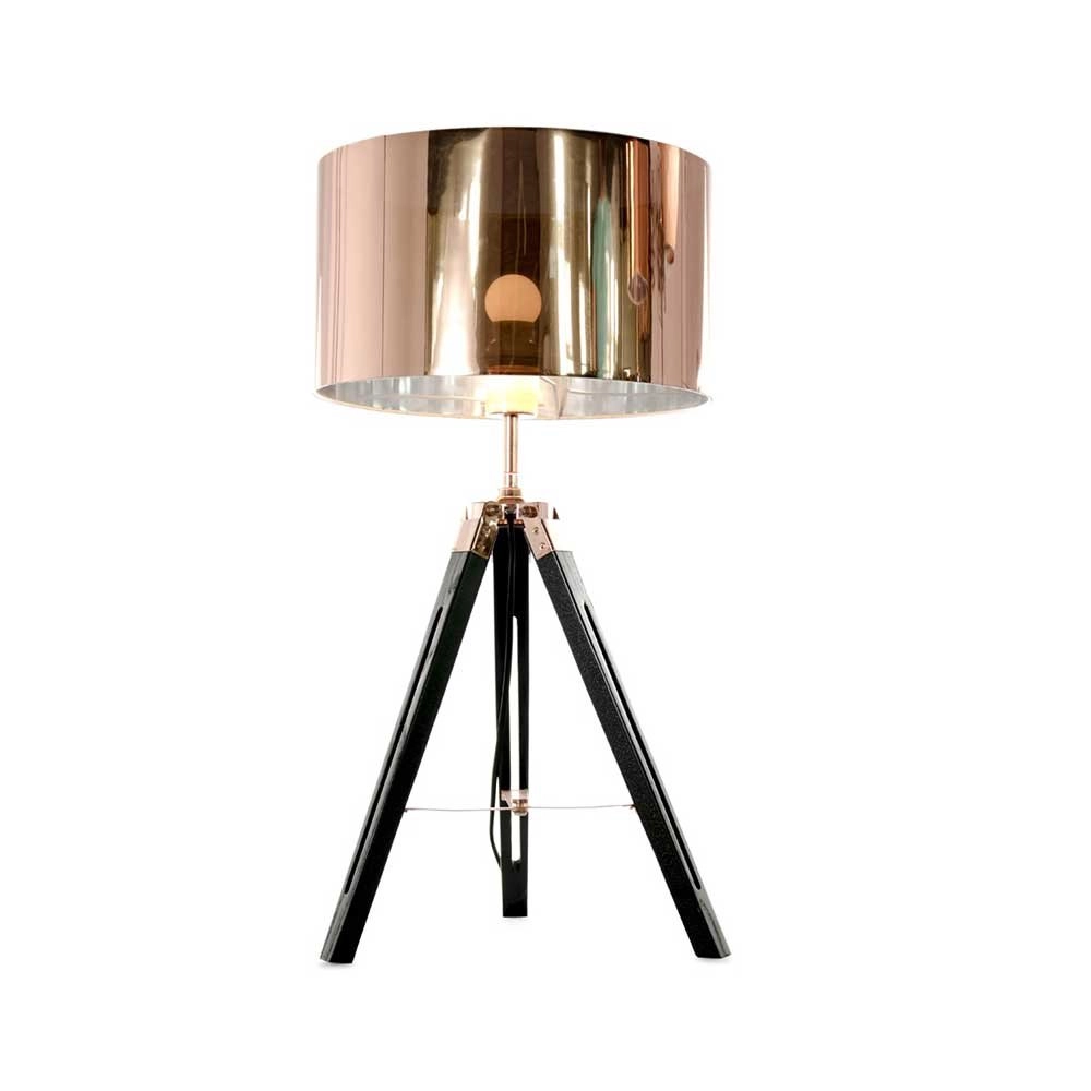Lampe de table trépied Jewel 67cm noir avec cuivre rouge