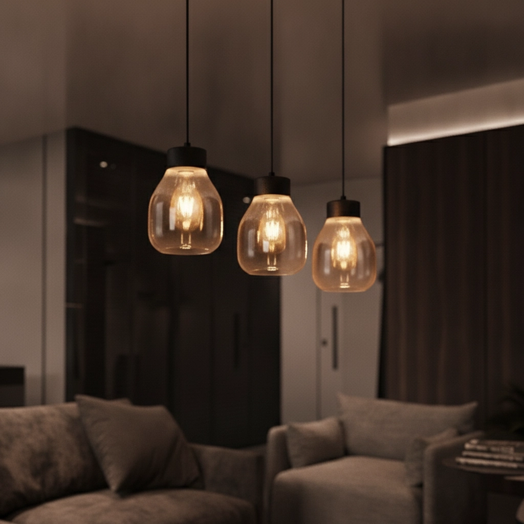 Suspension Blacu 3 lumières noir droit