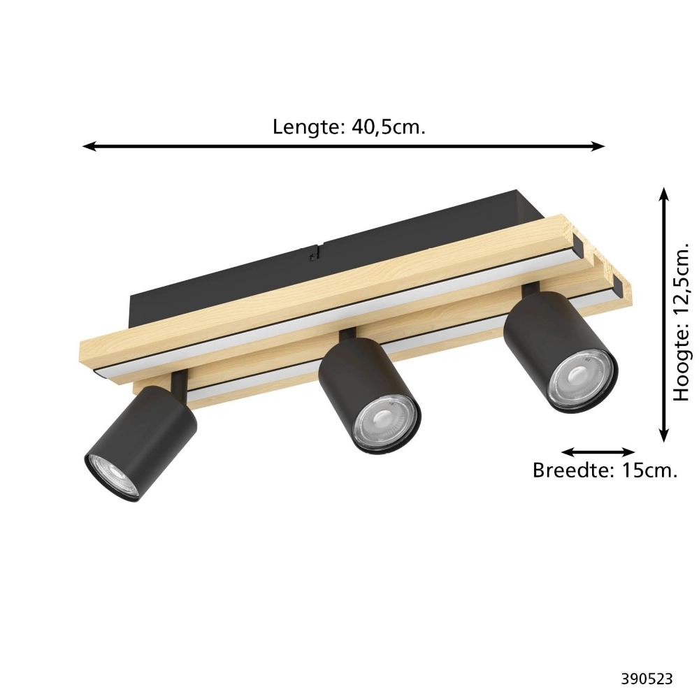 Ceiling lamp 3-lights Gesteira black with wood Stars of Light 9008606357895