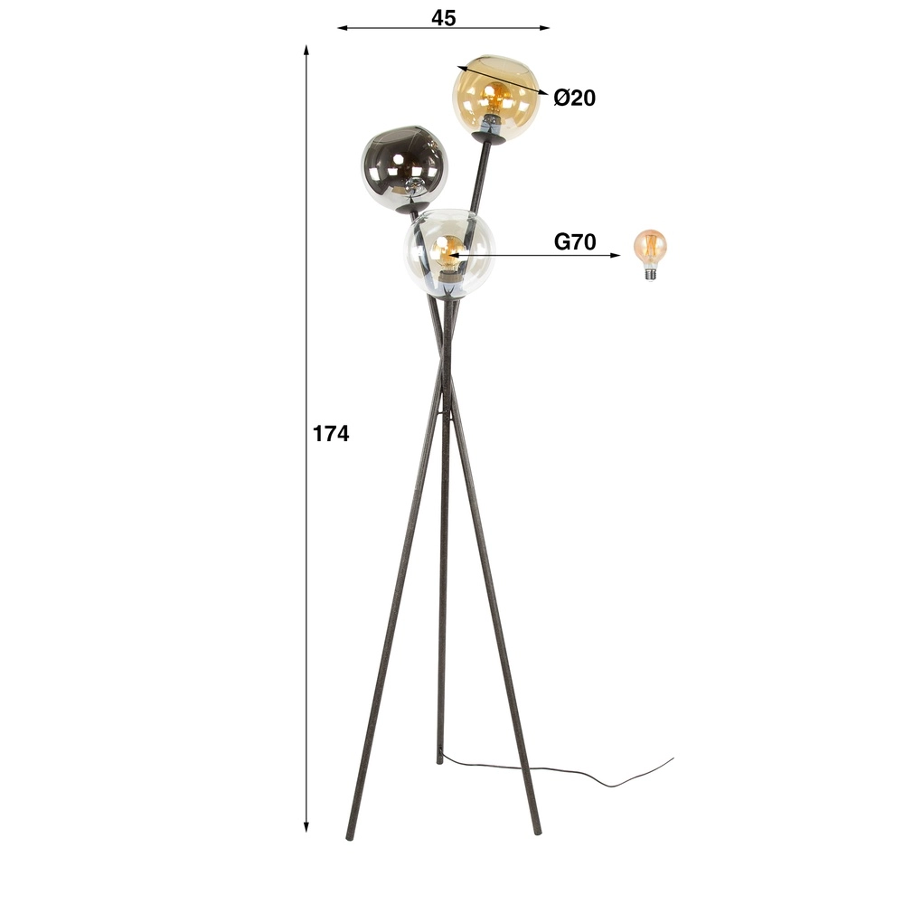 Lampe sur pied trépied Multi 3x verre Lyora 8716803512269