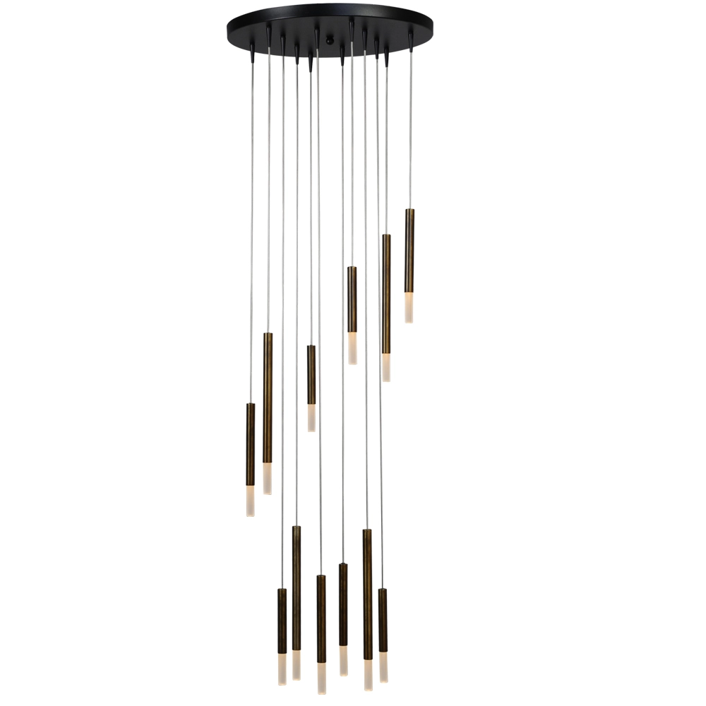 Lampe suspendue loft noire Flute Cylindres design à 12 lumières Lampe suspendue loft noire Flute Cylindres design à 12 lumières