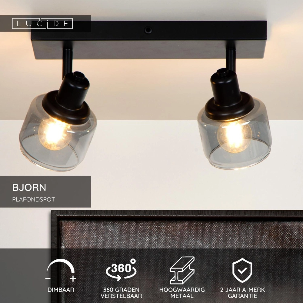 Lampe de plafond Bjorn 2-noir clair Lucide 5411212771230