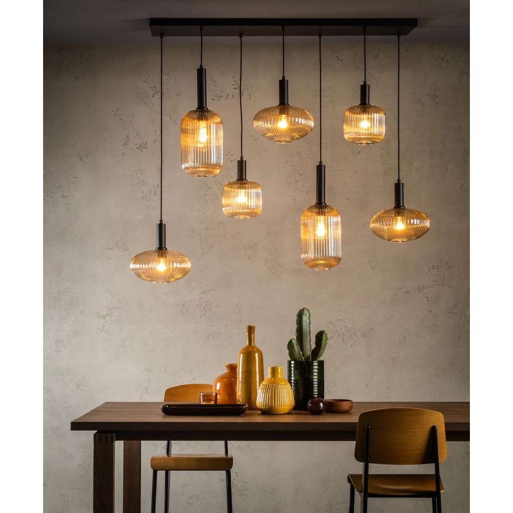 Lampe suspendue Maloto 7 lumières avec verre ambré Lucide 5411212451569