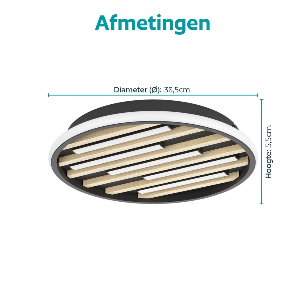 Lampe de plafond moderne Cembrano Noir rond avec bois Eglo 9008606388134