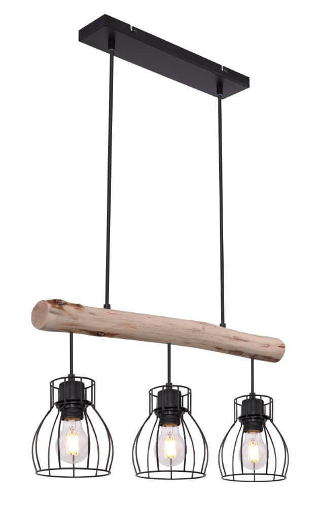 Lampe suspendue Mina noir avec bois 3 lumières Lampe suspendue Mina noir avec bois 3 lumières