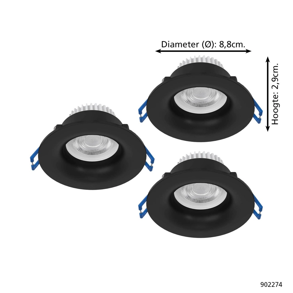 Lot de 3 spots encastrés Salabate noir Ø 8,8cm IP65 Eglo 9008606358892