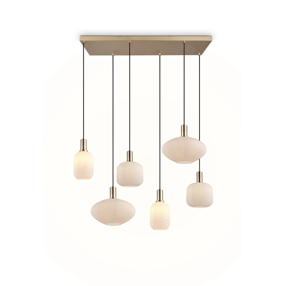 Lampe suspendue à 6 lampes Emelie Or avec verre blanc Trio 4017807724332