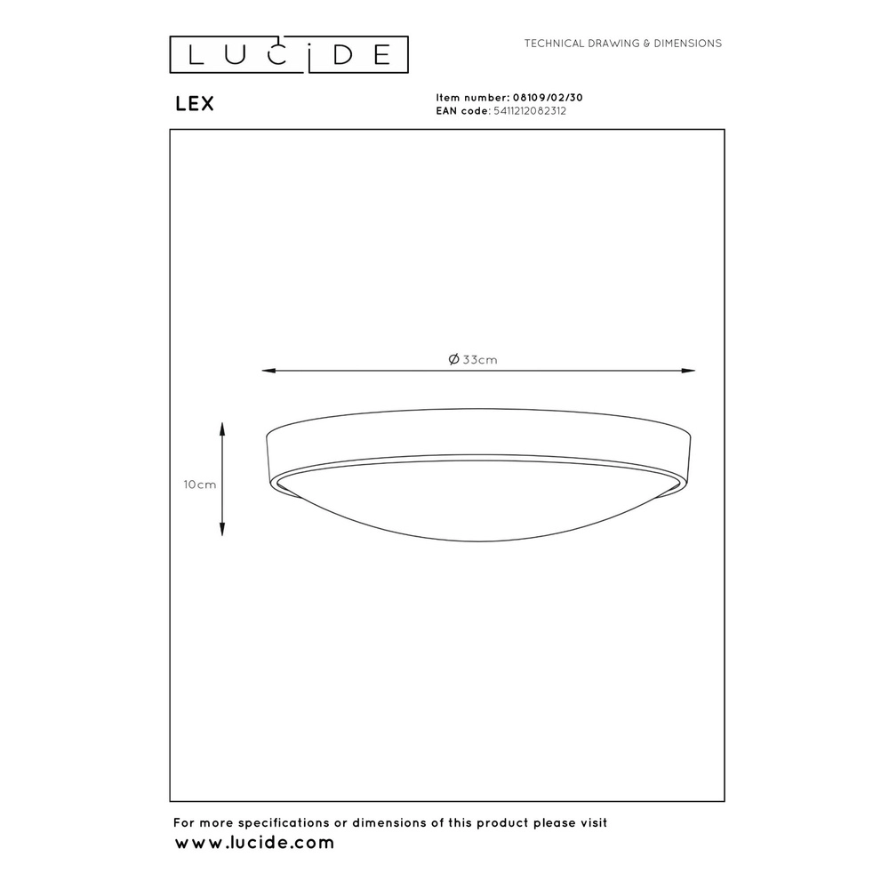 Éclairage de plafond Lex Ø 33cm noir Lucide 5411212082312