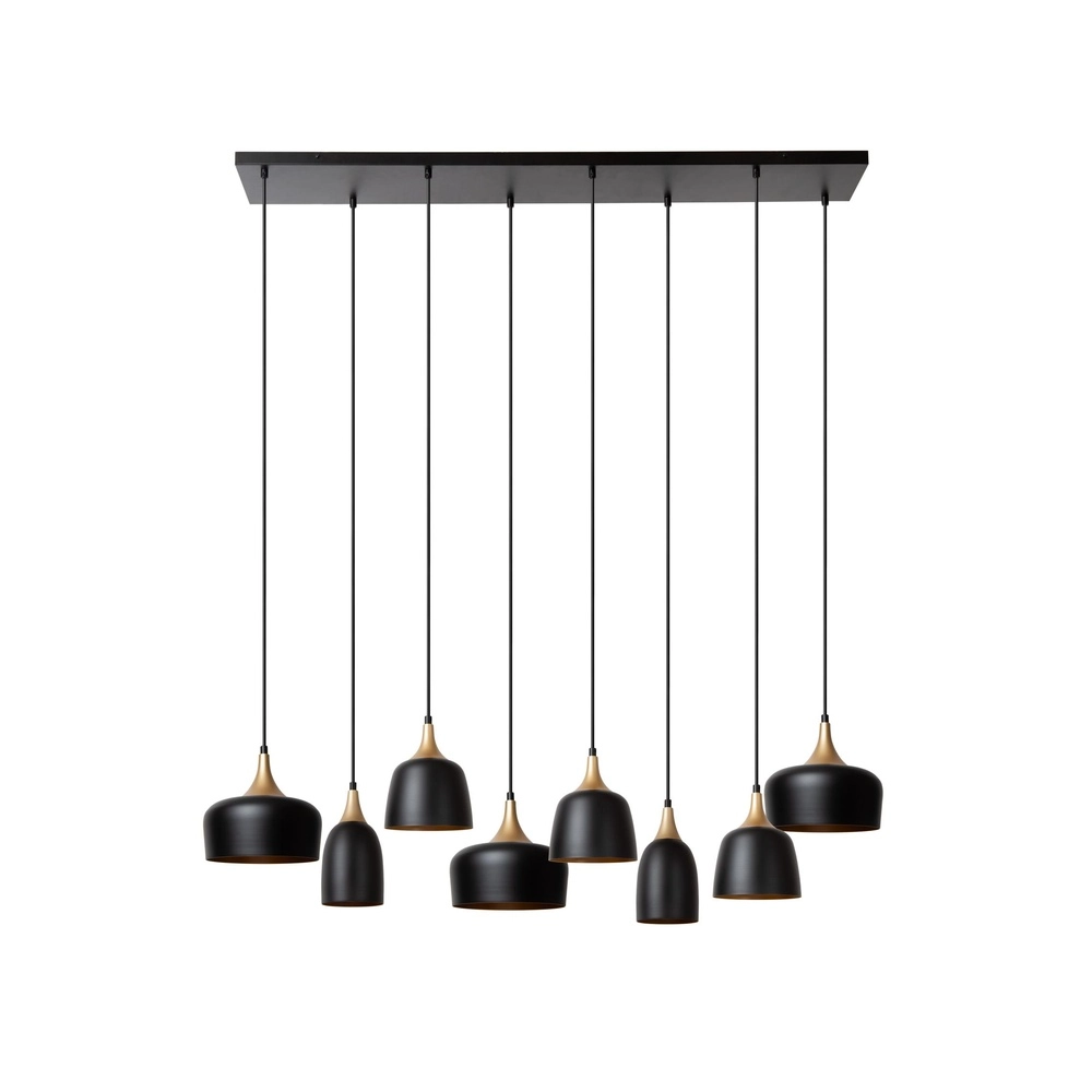 Lampe suspendue à 8 lampes Chayanne Design noir avec or