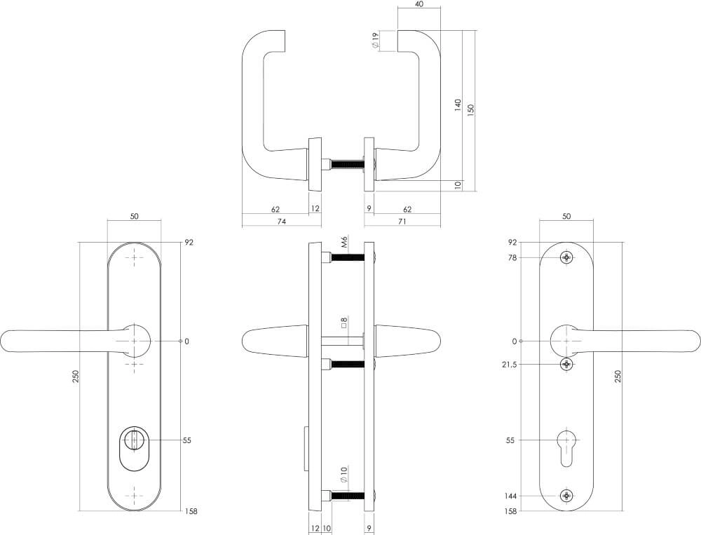 Quincaillerie de porte arrière ovale Aurano Protection anti-traction PC 55mm acier inoxydable Intersteel 8714186447772