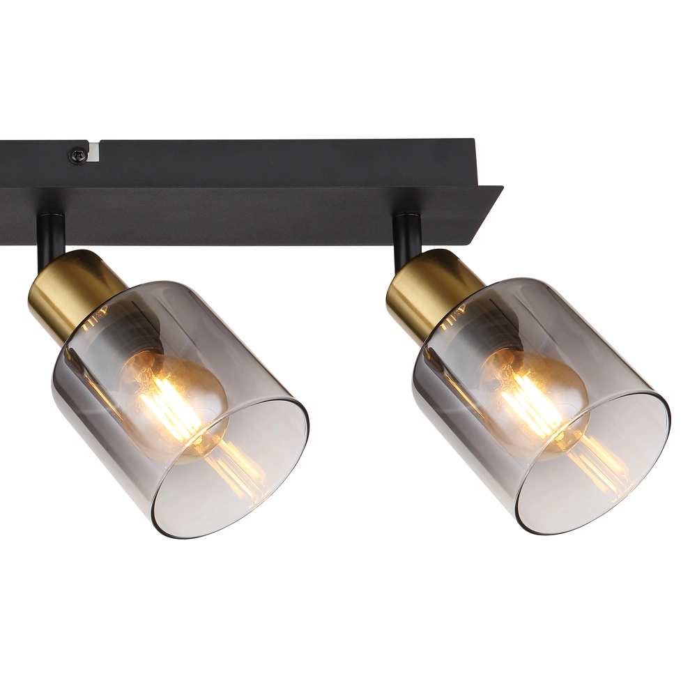 Lampe de plafond à 4 lumières Hollsy noir avec verre fumé Globo 9007371451852