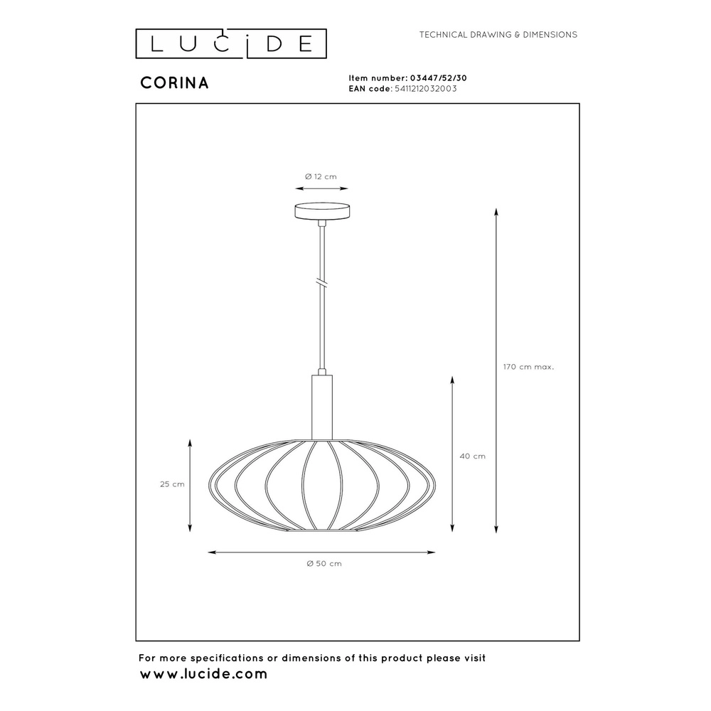 Lampe suspendue Corina noir Ø 50cm Lucide 5411212032003