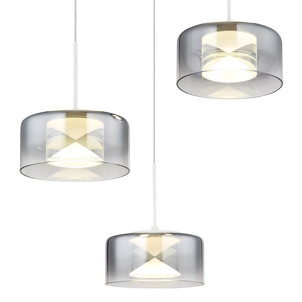 Lampe pendante de conception Belinda Blanc à trois lumières avec verre fumé Globo 9007371578368