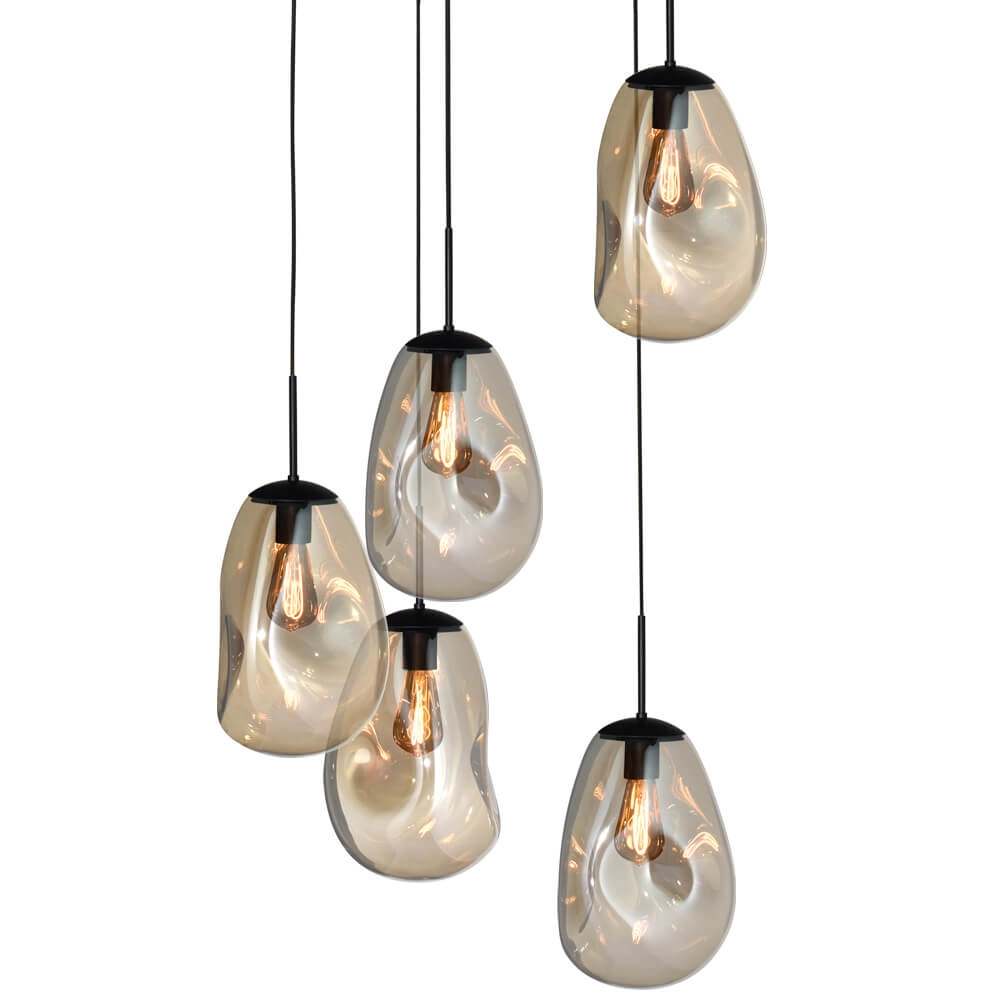 Lampe suspendue Vide Lava 5x verre doré Ø 22,5cm Masterlight 8718121286556