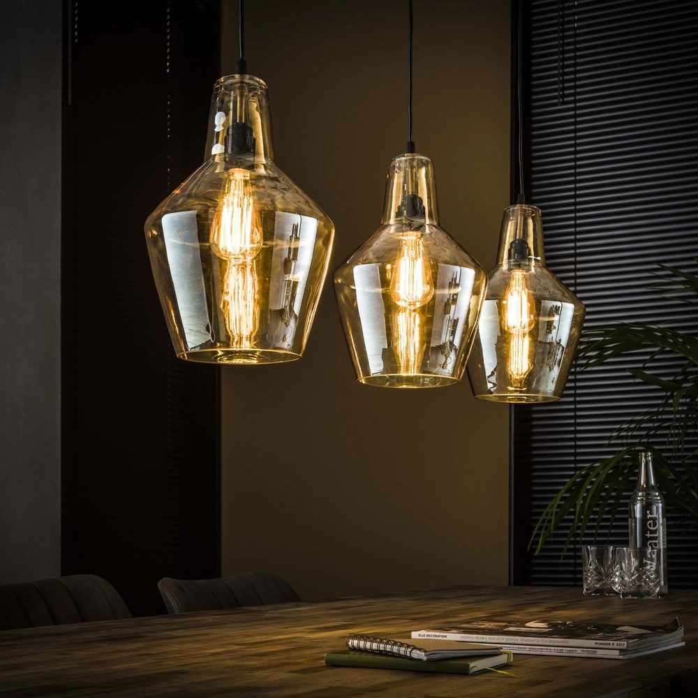 Lampe suspendue en verre Glass Verre ambré avec vieil argent