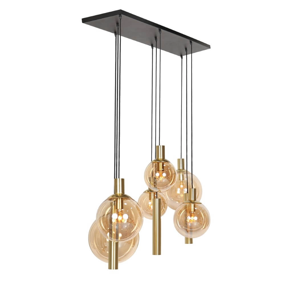 Lampe suspendue pour table à manger Bollique or avec verre ambré Steinhauer 8712746172980