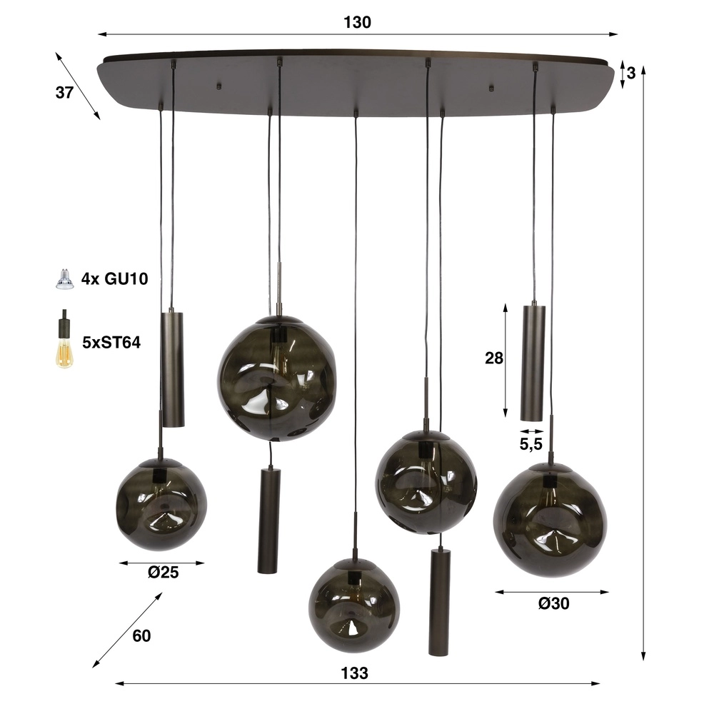 Lampe pendante de table à manger Stellar 5x E27 + 4x GU10 Lyora 8716803511712