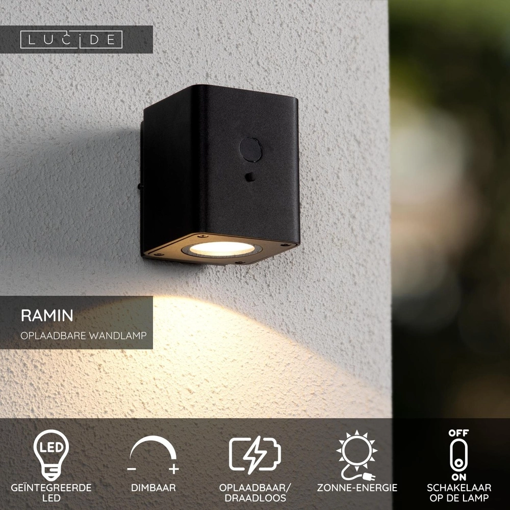 Éclairage mural solaire Ramin Noir Lucide 5411212152138