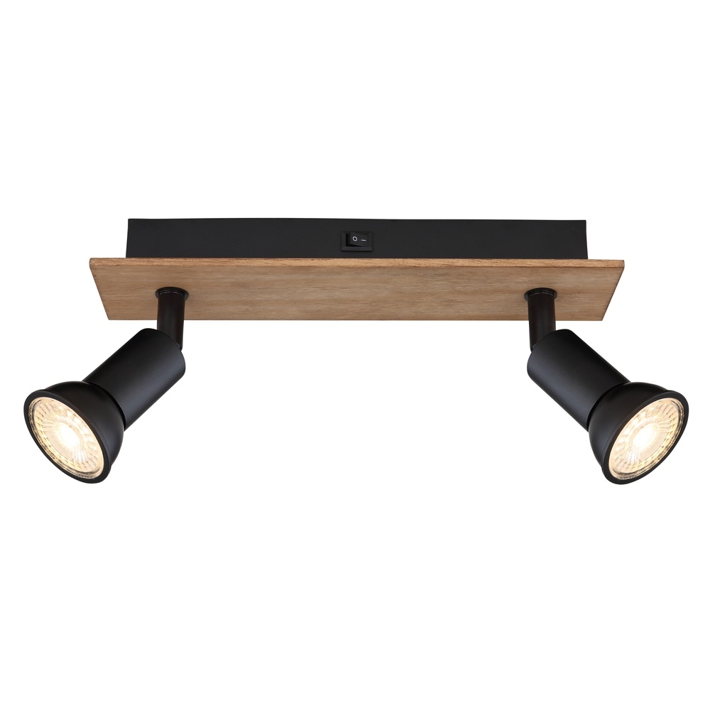 Projecteur de plafond Drew noir avec deux lumières en bois Globo 9007371430789