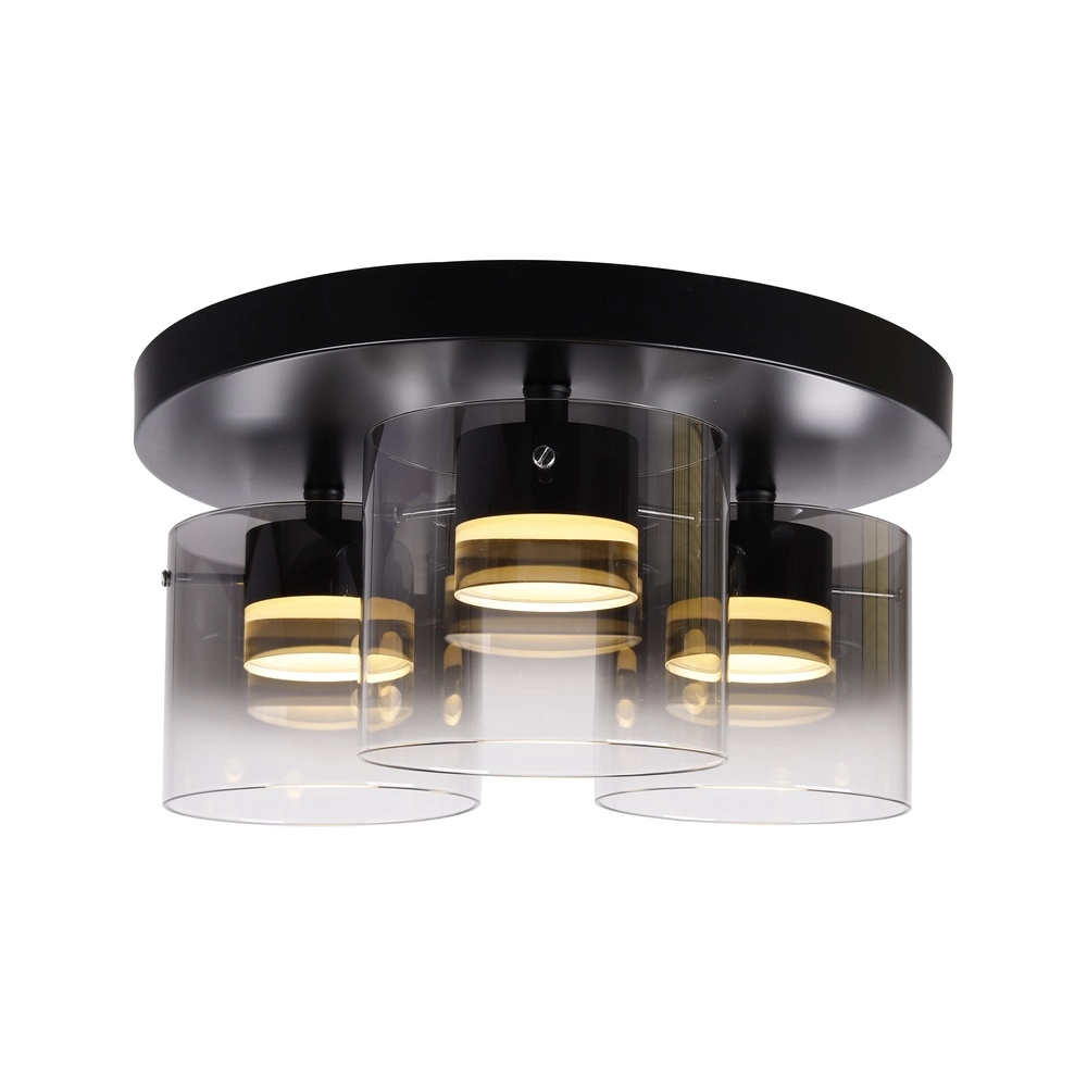 Plafonnier 3 lumières Salerno noir avec verre fumé Plafonnier 3 lumières Salerno noir avec verre fumé