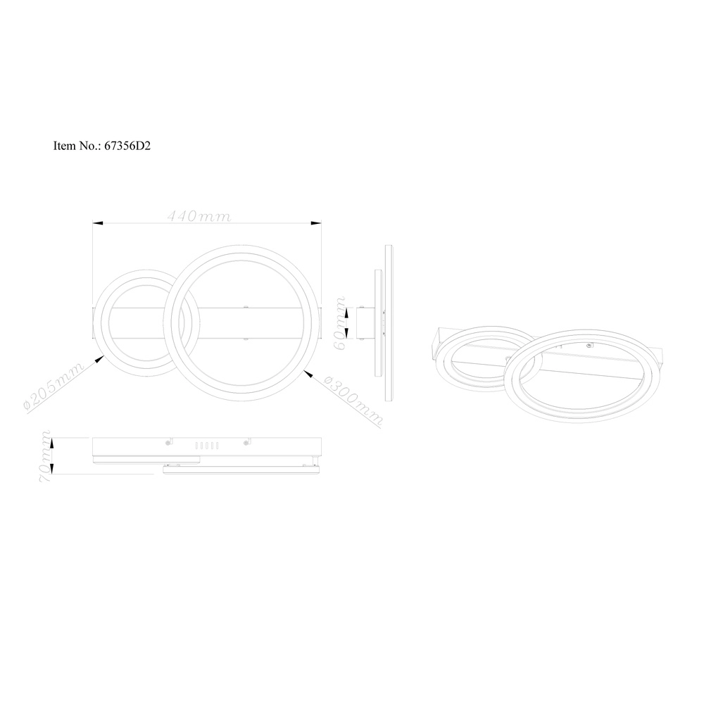 Lampe de plafond Dakari I 2 anneaux noirs Globo 9007371522798