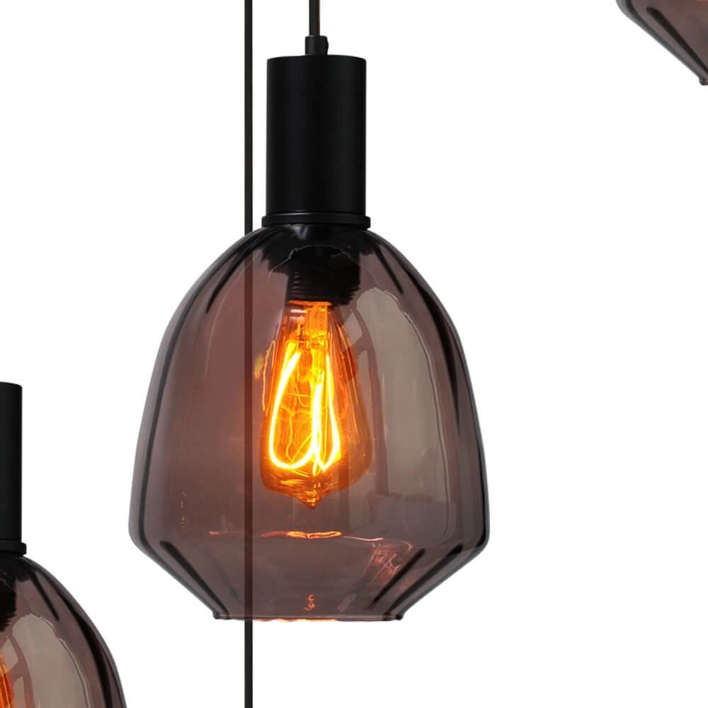 Suspension loft 5 lumières - noire - Porto avec des lunettes rouges Nicolette Masterlight 8718121271187