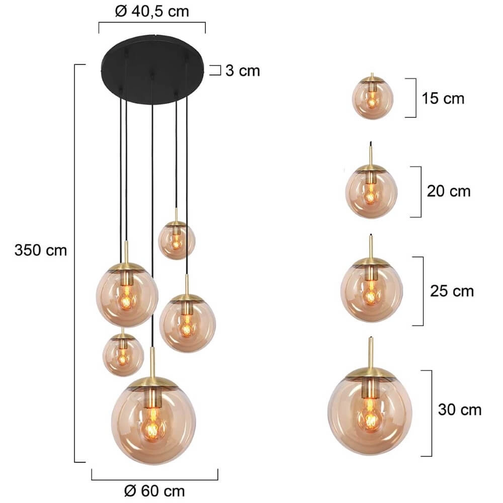Lampe suspendue loft 5 lumières Bolique or avec verre ambré Steinhauer 8712746166439