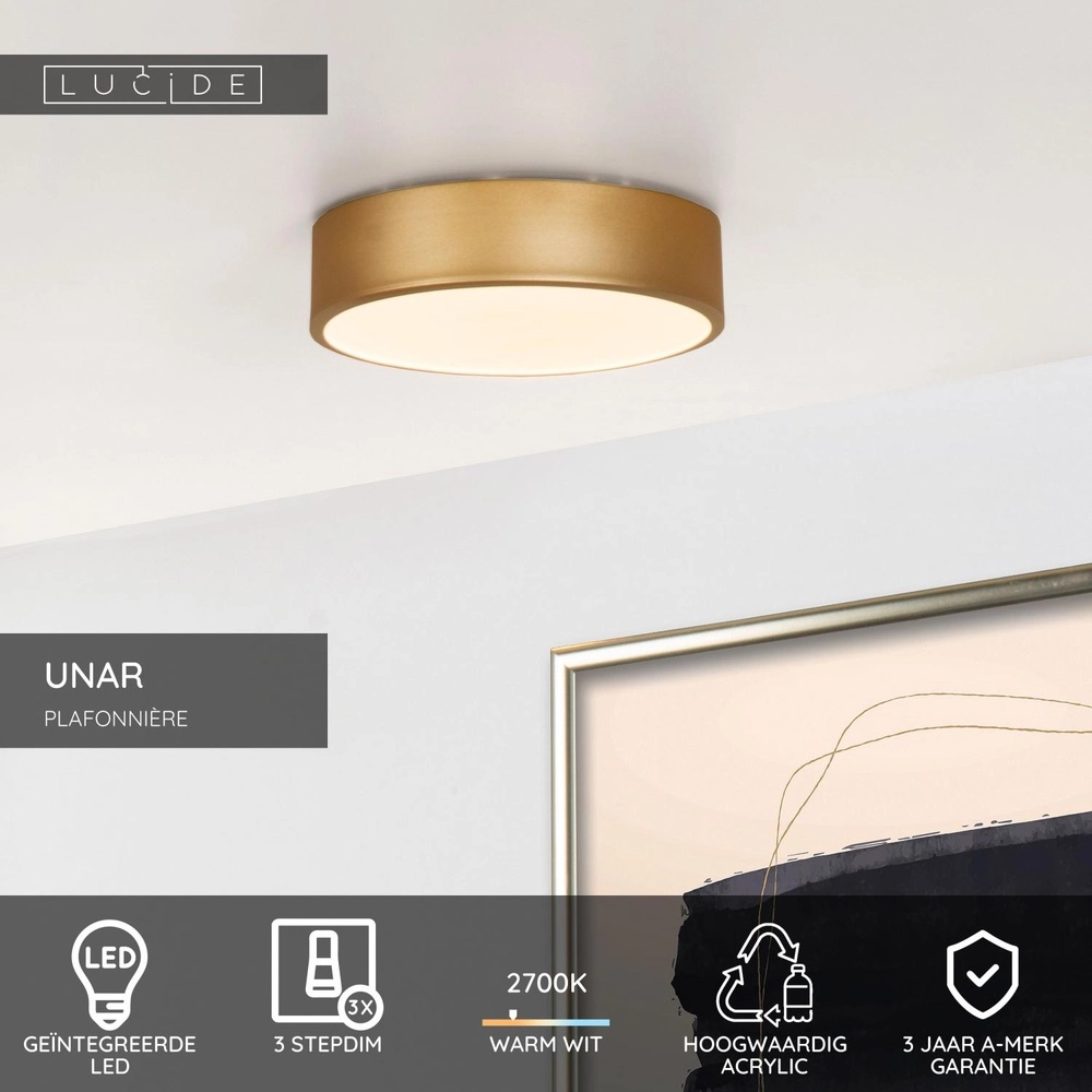 Éclairage de plafond Unar Ø 20cm - 2700K - or Lucide 5411212791849